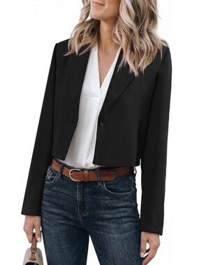 LETDIOSTO Black Cropped Blazer Jacket Single Button Tailored Coat XL
